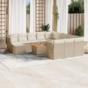 vidaXL Soffgrupp för trädgården med dynor 13 delar beige konstrotting