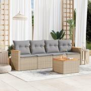 vidaXL Soffgrupp för trädgården med dynor 5 delar beige konstrotting