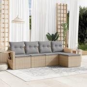 vidaXL Soffgrupp för trädgården med dynor 5 delar beige konstrotting
