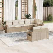 vidaXL Matgrupp för trädgården med dynor 8 delar beige konstrotting