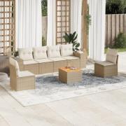 vidaXL Matgrupp för trädgården med dynor 7 delar beige konstrotting