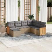 vidaXL Matgrupp för trädgården med dynor 7 delar beige konstrotting