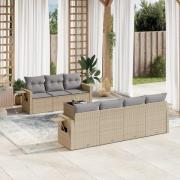 vidaXL Matgrupp för trädgården med dynor 8 delar beige konstrotting