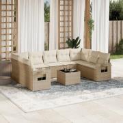 vidaXL Soffgrupp för trädgård med dynor 10 delar beige konstrotting