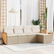 vidaXL Soffgrupp för trädgården med dynor 5 delar beige konstrotting
