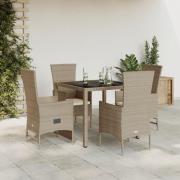 vidaXL Matgrupp för trädgården med dynor 5 delar beige konstrotting
