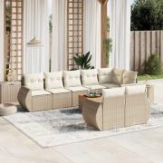 vidaXL Soffgrupp för trädgården med dynor 9 delar beige konstrotting