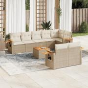 vidaXL Soffgrupp för trädgården med dynor 9 delar beige konstrotting