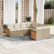 vidaXL Matgrupp för trädgården med dynor 8 delar beige konstrotting