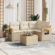 vidaXL Soffgrupp för trädgården med dynor 5 delar beige konstrotting