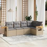 vidaXL Soffgrupp för trädgården med dynor 5 delar beige konstrotting