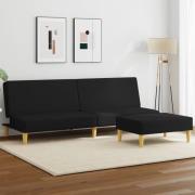 vidaXL Bäddsoffa 2-sits med fotpall svart tyg