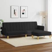 vidaXL Bäddsoffa 2-sits med fotpall svart tyg
