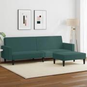 vidaXL Bäddsoffa 2-sits med fotpall mörkgrön sammet