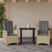 vidaXL Matgrupp för trädgården med dynor 3 delar mixbeige konstrotting