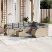 vidaXL Soffgrupp för trädgården med dynor 9 delar beige konstrotting