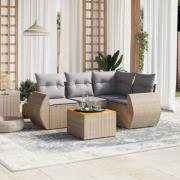 vidaXL Soffgrupp för trädgården med dynor 5 delar beige konstrotting