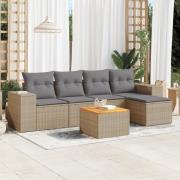 vidaXL Soffgrupp för trädgården med dynor 6 delar beige konstrotting