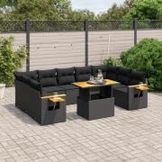 vidaXL Loungegrupp 10 delar med svarta dynor konstrotting