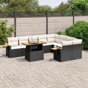 vidaXL Loungegrupp 10 delar med svarta dynor konstrotting