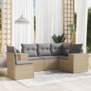 vidaXL Soffgrupp för trädgården med dynor 5 delar beige konstrotting