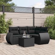 vidaXL Loungegrupp för trädgården med dynor 5 delar svart konstrotting