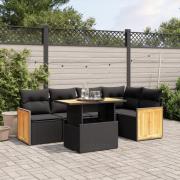 vidaXL Loungegrupp med dynor 6 delar svart konstrotting
