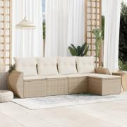 vidaXL Soffgrupp för trädgården med dynor 5 delar beige konstrotting