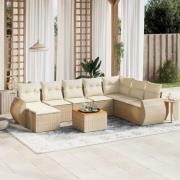 vidaXL Soffgrupp för trädgården med dynor 9 delar beige konstrotting