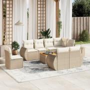 vidaXL Soffgrupp för trädgården med dynor 9 delar beige konstrotting
