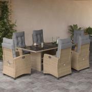 vidaXL Matgrupp för trädgården med dynor 7 delar mixbeige konstrotting