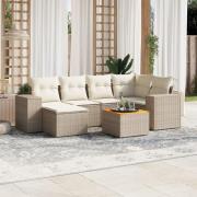 vidaXL Matgrupp för trädgården med dynor 7 delar beige konstrotting