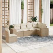 vidaXL Soffgrupp för trädgården med dynor 6 delar beige konstrotting