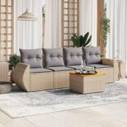 vidaXL Soffgrupp för trädgården med dynor 5 delar beige konstrotting