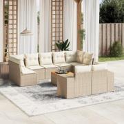 vidaXL Soffgrupp för trädgård med dynor 10 delar beige konstrotting