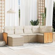 vidaXL Soffgrupp för trädgården med dynor 6 delar beige konstrotting