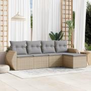 vidaXL Soffgrupp för trädgården med dynor 5 delar beige konstrotting