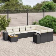 vidaXL Loungegrupp 10 delar med svarta dynor konstrotting