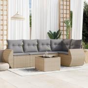 vidaXL Soffgrupp för trädgården med dynor 6 delar beige konstrotting