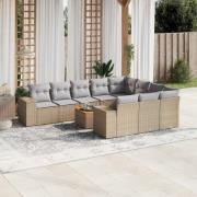 vidaXL Loungegrupp för trädgården m. dynor 11 delar beige konstrotting