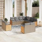 vidaXL Loungegrupp för trädgården m. dynor 11 delar beige konstrotting