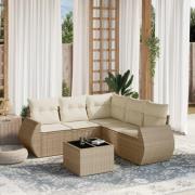 vidaXL Soffgrupp för trädgården med dynor 6 delar beige konstrotting