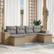 vidaXL Soffgrupp för trädgården med dynor 6 delar beige konstrotting