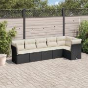 vidaXL Loungegrupp med dynor 6 delar svart konstrotting
