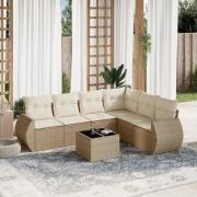 vidaXL Matgrupp för trädgården med dynor 7 delar beige konstrotting