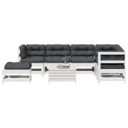 vidaXL Loungegrupp med dynor 8 delar vit massiv furu