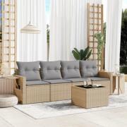 vidaXL Soffgrupp för trädgården med dynor 5 delar beige konstrotting