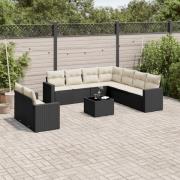 vidaXL Loungegrupp 10 delar med svarta dynor konstrotting