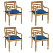 vidaXL Bataviastolar med dynor 4 st massiv teak