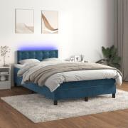 vidaXL Ramsäng med madrass & LED mörkblå 120x200 cm sammet